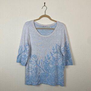 Soft Surroundings | Grey Blue Floral Oasis Crewneck Sweater M